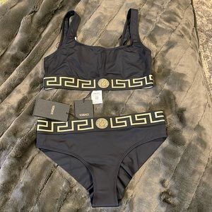 Versace Greca-Detailed Sleeveless Bikini Top and Bottom new with Tags